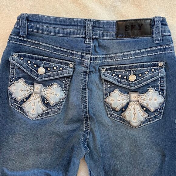 Sky Denim - Sky Women's Jeans Bootcut Embellished Whiskering Y2K Bratz Bling, Size 11/12